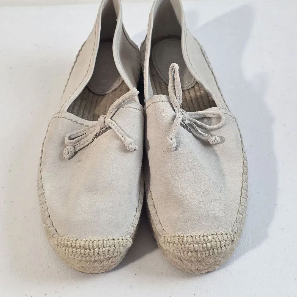 Coach Women Rae Cream Suede Espadrille Flats Size 5B Slip On Shoes Casual Bow